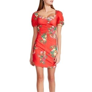 Betsey Johnson Red Floral Balloon Sleeve Dress Women’s XL EUC